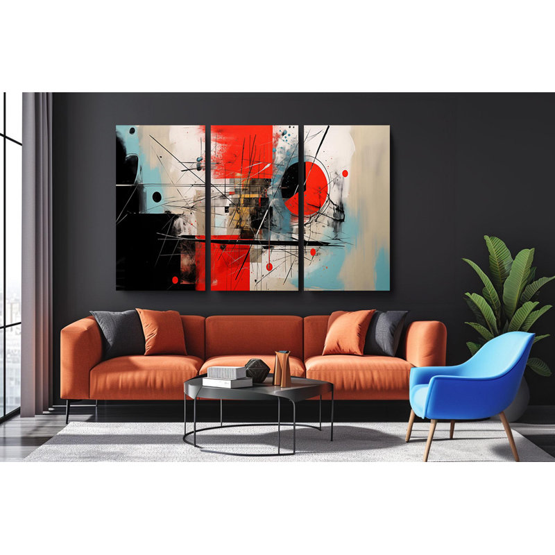 «Triptych», art mural sur toile - Triptyque abstrait moderne, H 24 po x l 48 po