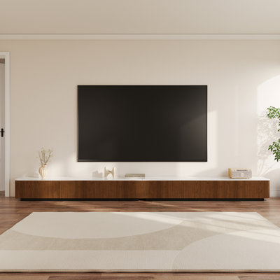142" Brwon Wood Patchwork Marble Countertop TV Storage Cabinet, 6 Drawers