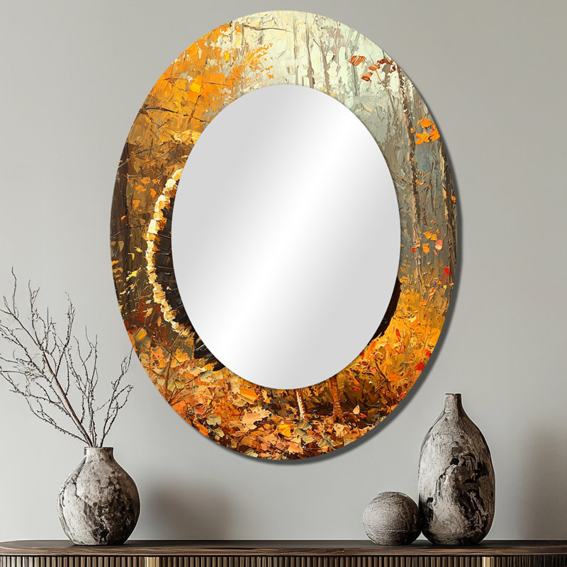 Brown Wildwood Gobbler Turkey II - Brown Oval Wall Mirror Decor, 40" x 30"
