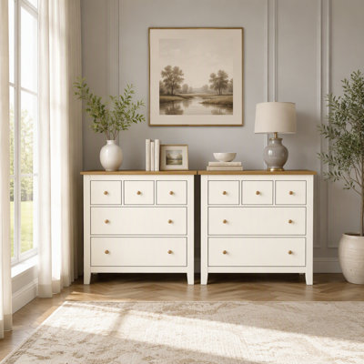 Table de chevet moderne en bois à cinq tiroirs avec poignées robustes et grand espace de rangement pour répondre à tous vos besoins d'organisation dans la chambre.