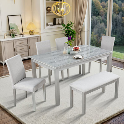 Farmhouse 6 Piece Dining Set Kitchen Table Set With Bench,,dining room set,dinning table set