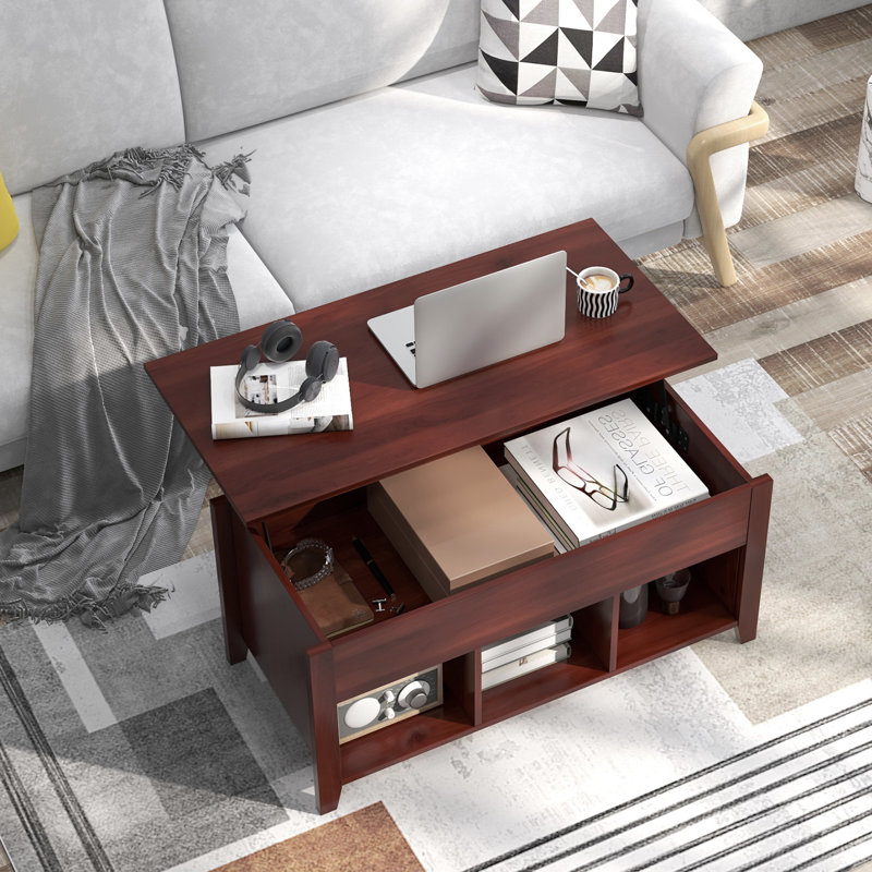 Table basse à dessus relevable avec compartiment caché et tablettes de rangement Winston Porter
