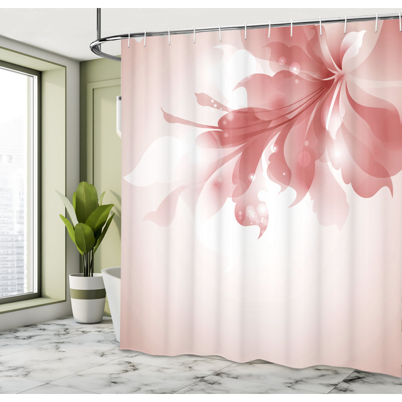  Rideau de douche simple bleu à fleurs ombrées, H 69 po x l 84 po, Rose séchée