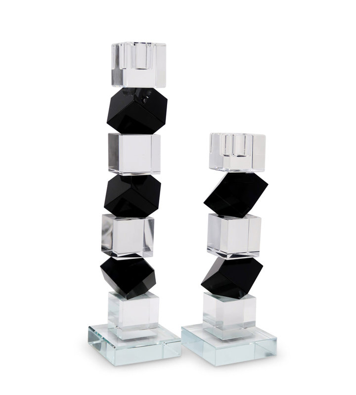 Crystal Candlestick Diagonal Block Design with Black, 12.25'' H x 2.75'' W x 2.75'' D