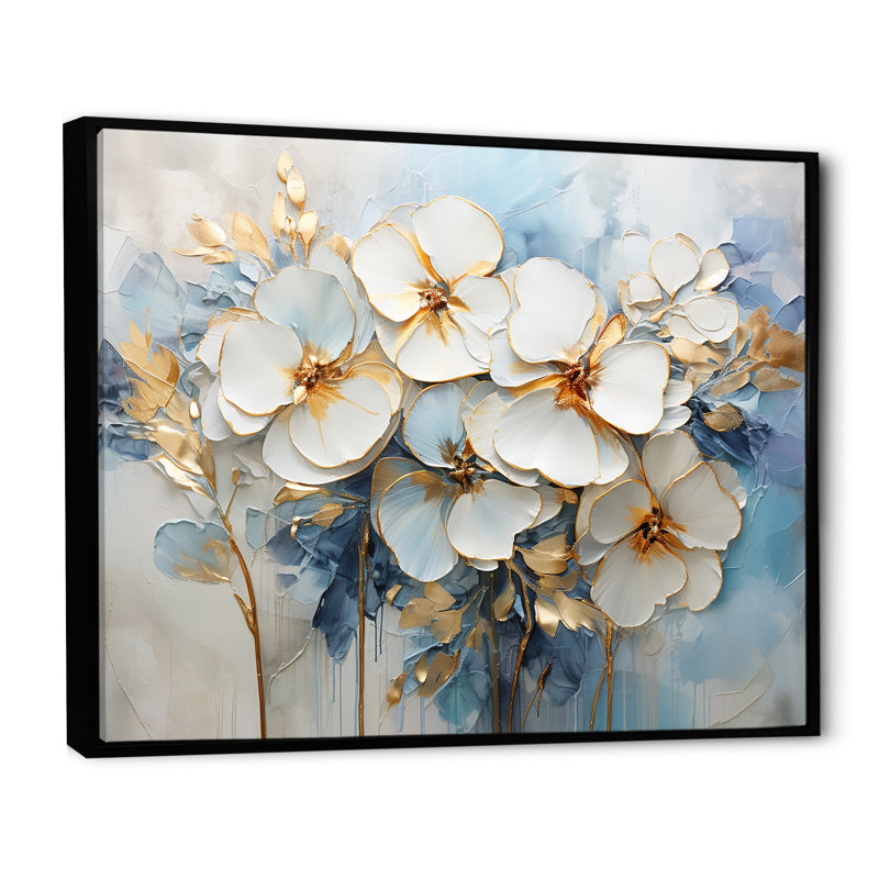 Jardin blanc et bleu Pensies, H 12 po x l 20 po x P 1 po, Cadre flottant noir