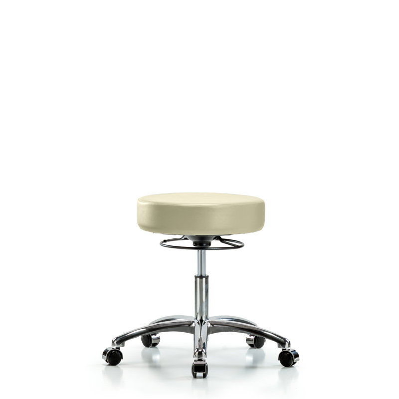 Tabouret de laboratoire réglable en hauteur Katelin, Vinyl blanc Adobe, Roulettes chromées