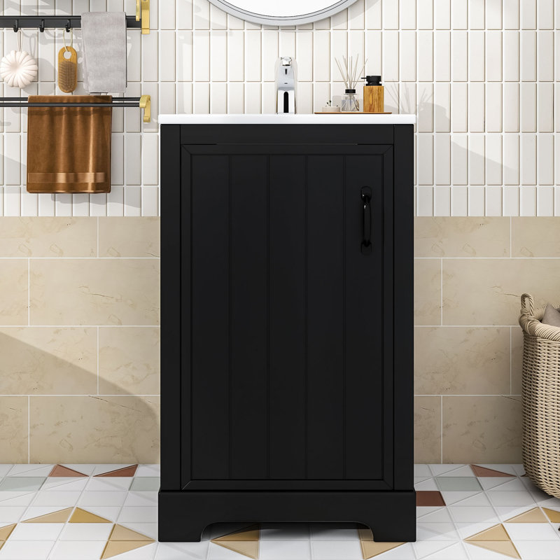20" Freestanding Bathroom Vanity with Durable Cabinet, Black