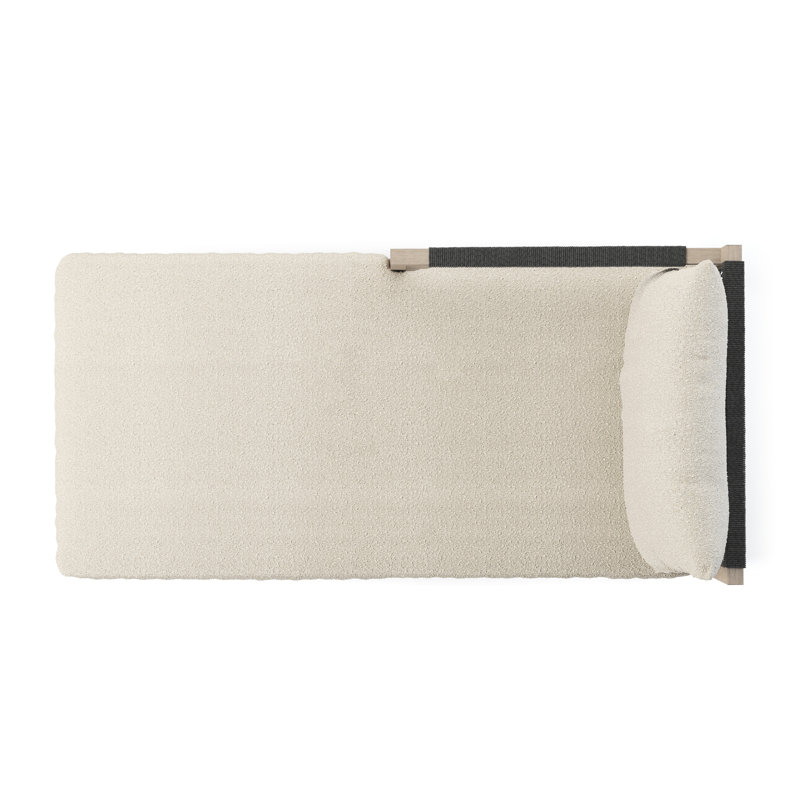 Sherwood Outdoor Teak Chaise Lounge, Fiqa Cream Boucle, Weathered Gray/Dark Gray