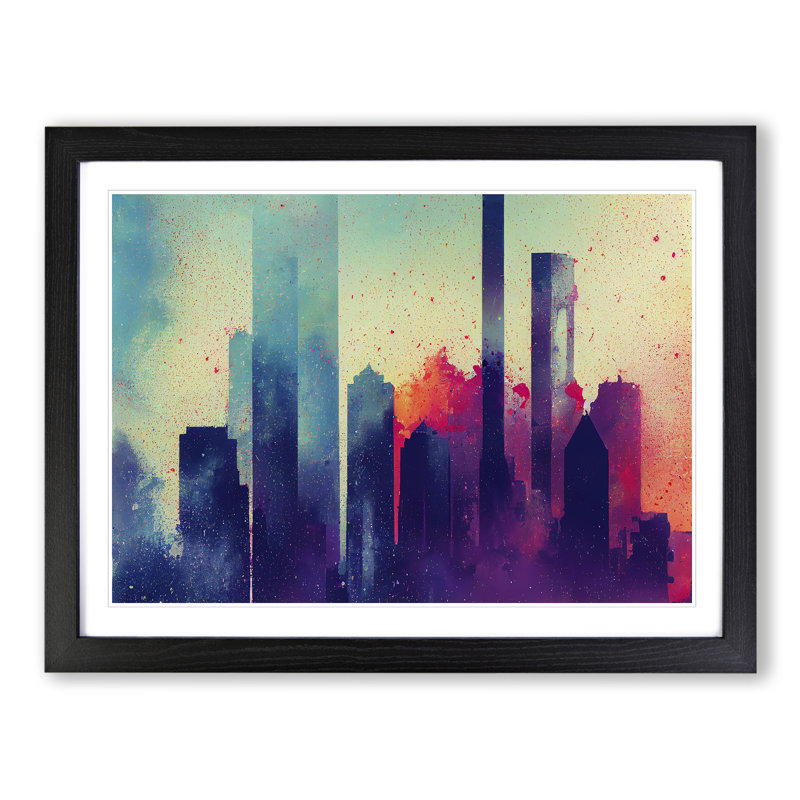 Skyscraper Skyline Splashed Vol.2 Abstract - Framed Print, 34cm H x 46cm W x 2cm D, Black