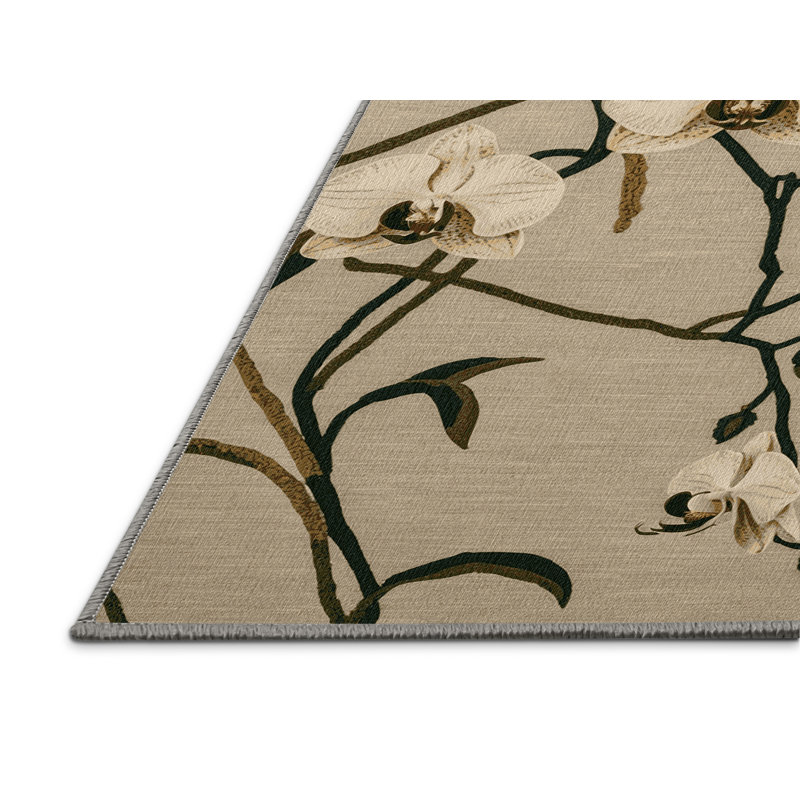 Tapis botanique brun lavable à la machine, Rectangle 4 pi x 6 pi