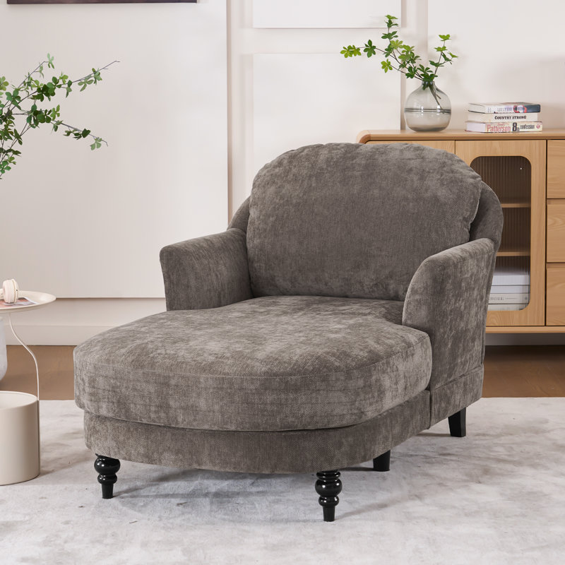 Upholstered Chaise Lounge, Comfy Linen Single Sofa Chair, Living Room Bedroom Rest Chair, Brown