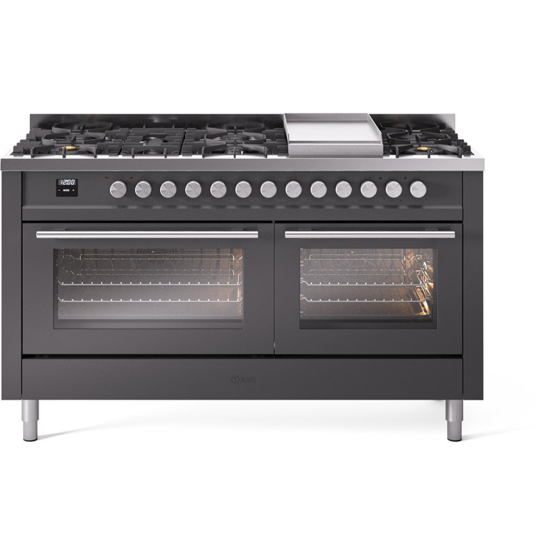 Cuisinière à double combustible ILVE ProfessionalPlus II 60, Propane liquide, Graphite mat