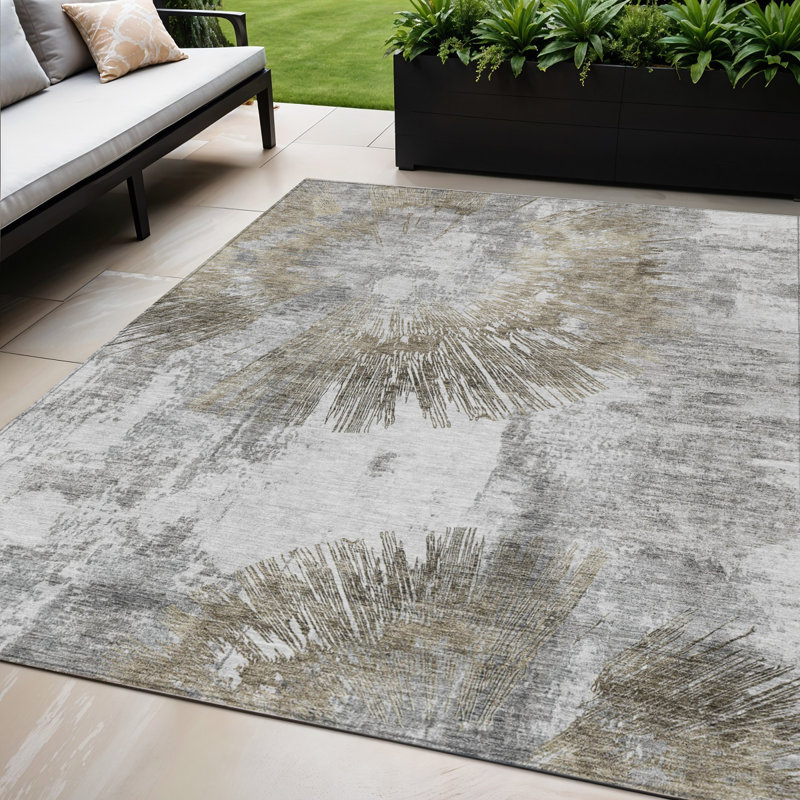 Tapis intérieur lavable abstrait beige 5 pi x 8 pi