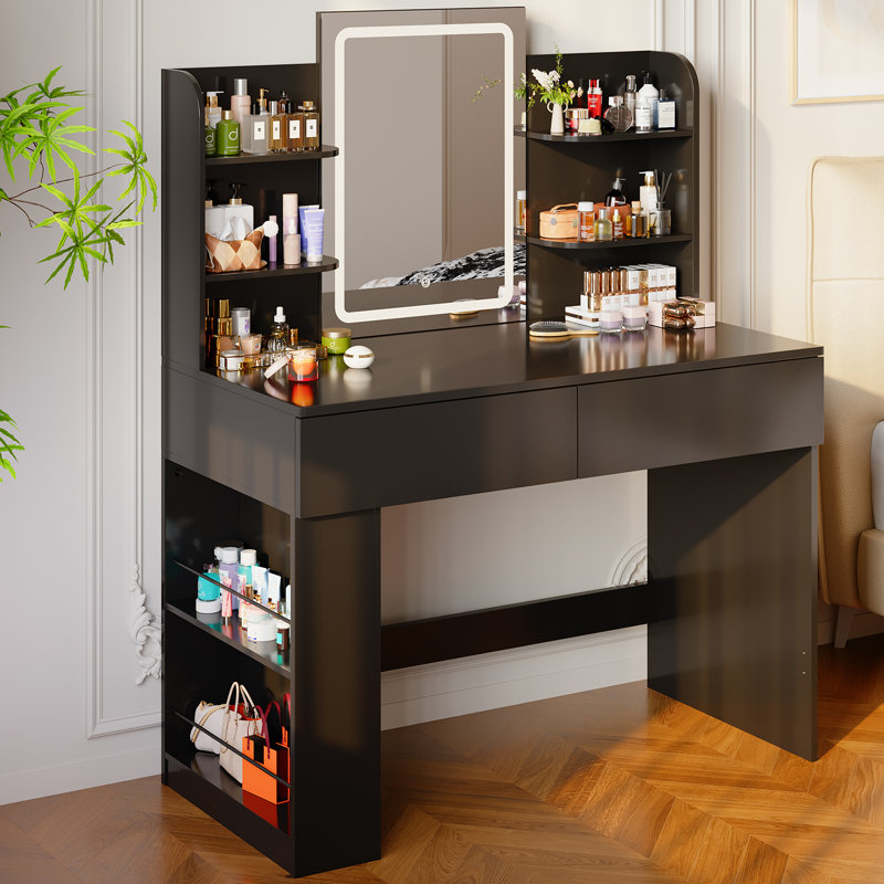 Dressing Table with Mirror, Black
