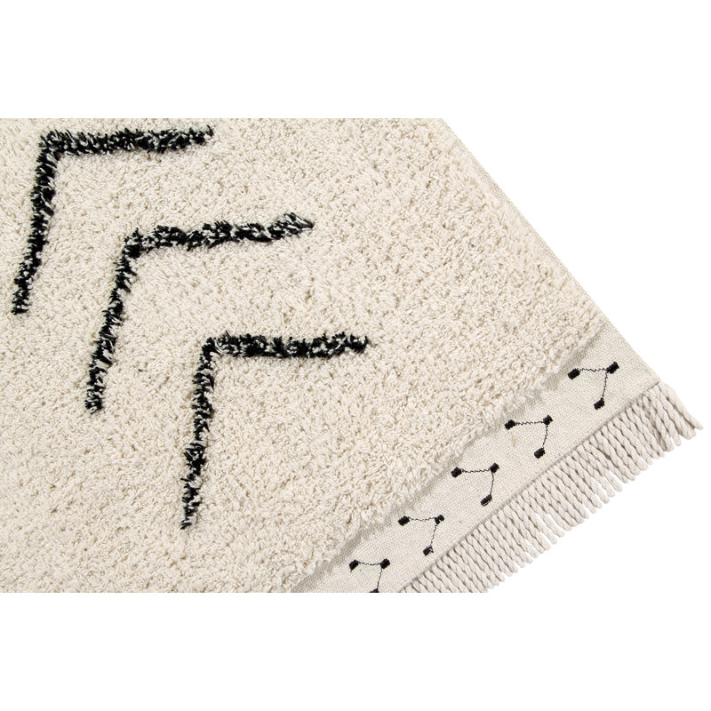 Bereber Cotton Geometric Area Rug in Beige/Black
