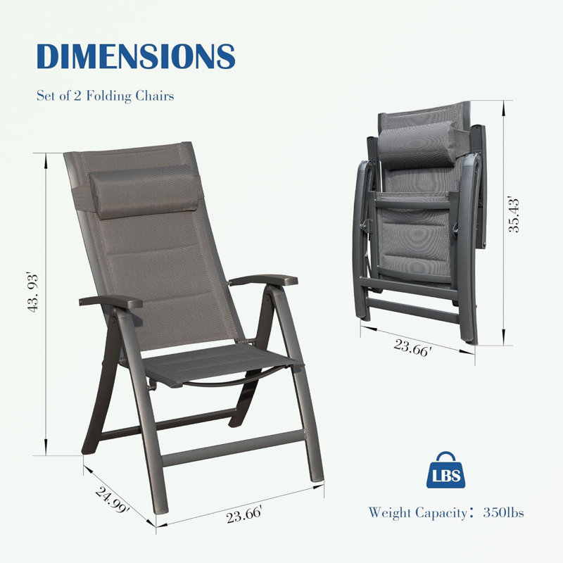 Ensemble de 2 chaises de patio pliantes avec appui-tête et accoudoirs