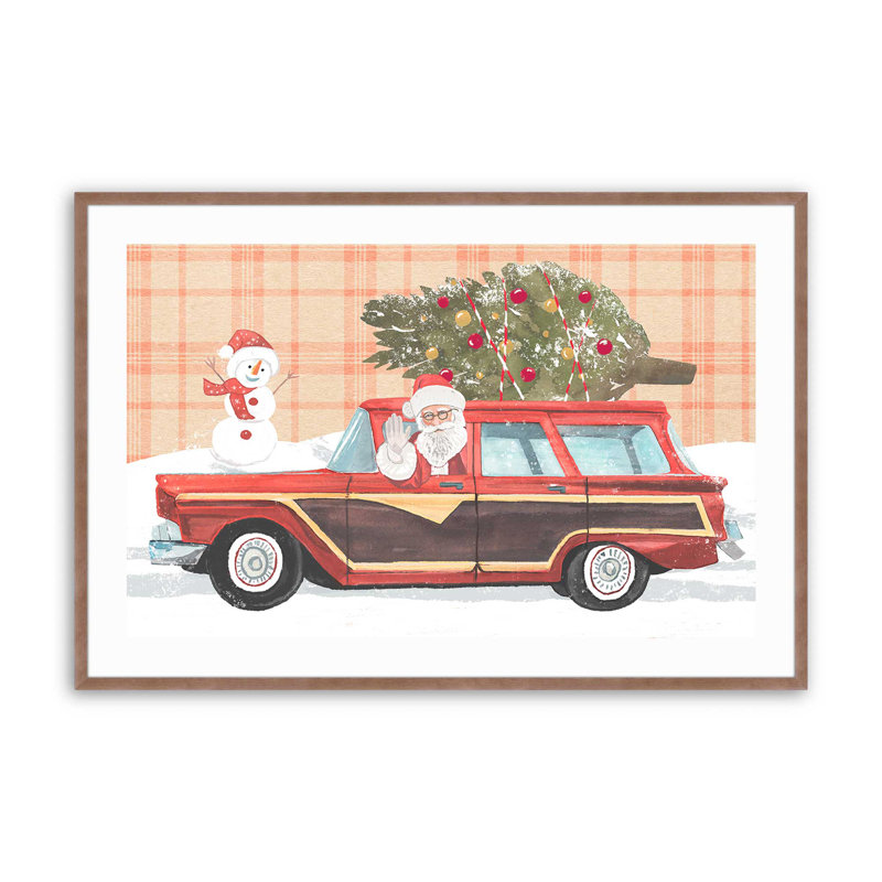 Imprimé wagon du Père Noël, Cadre photo rose poudre, H 13 po x l 17 po