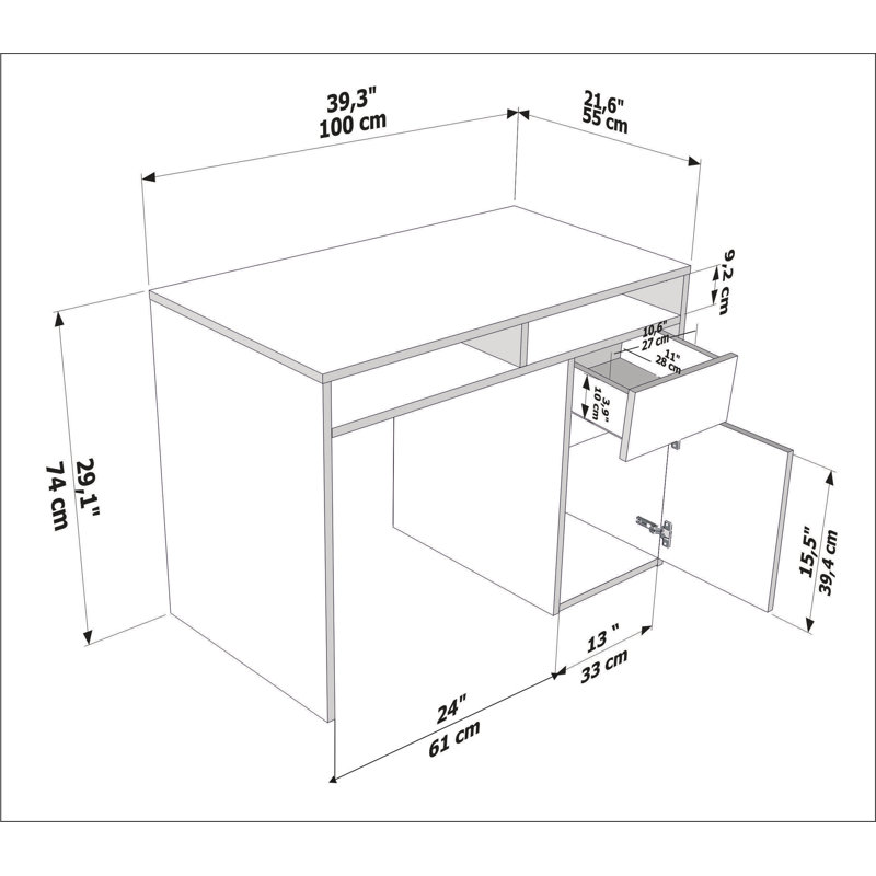 Isla 100cm W Writing Desk with Storage, Beige/White