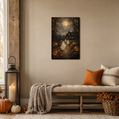 Art mural sur toile GUTTATY Halloween, maison hantée, fantômes mignons, fantômes, chauves-souris, citrouille, œuvre d'art, rétro, sorcière gothique, lune, peinture pour la maison, le salon, la chambre, la salle de bain, 12 x 18 pouces