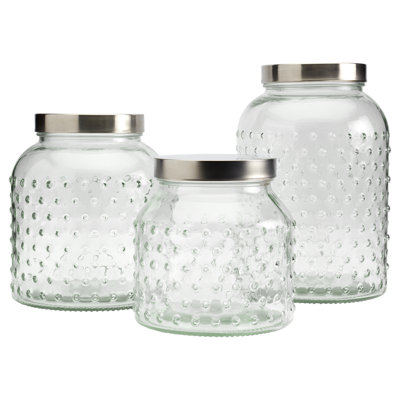 Mason Craft & More 3 Piece Hobnail Glass Canister Set with Airtight Stainless Steel Lids