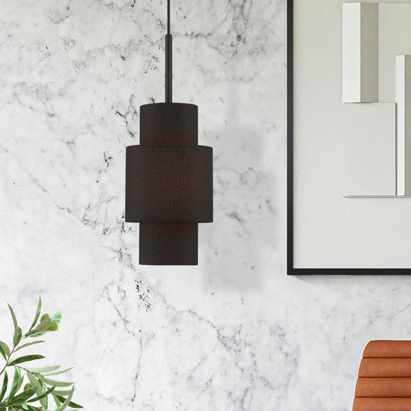 Luminaire suspendu tambour 1 lumière Gebelein, Noir, Noir/orange