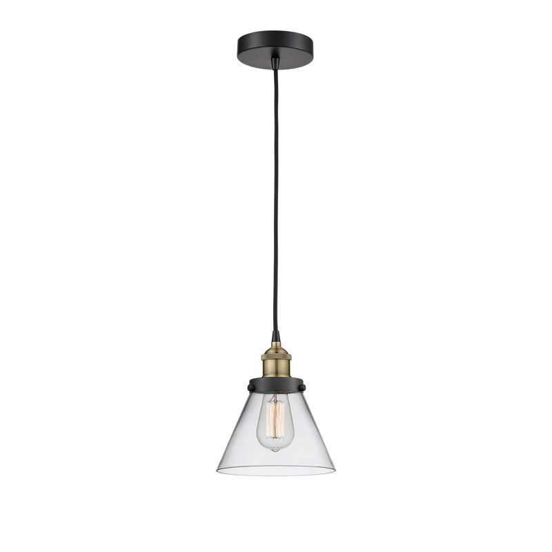 Mini-luminaire suspendu 1 lumière Cone, H 9,75 po x l 7,75 po x P 7,75 po, Clair, Laiton antique noir