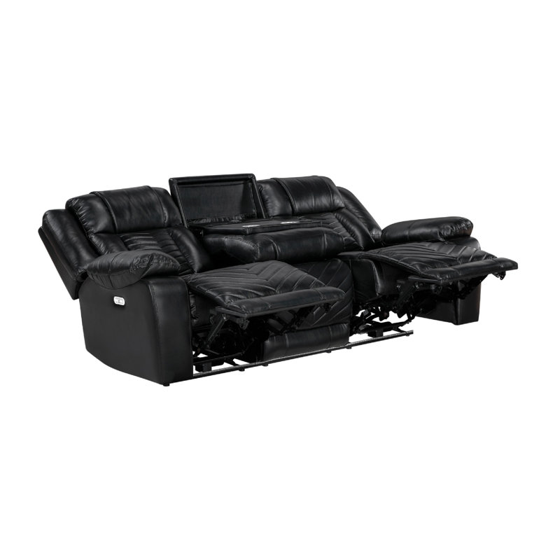 Canapé inclinable électrique Hem avec porte-gobelets rabattables en similicuir noir