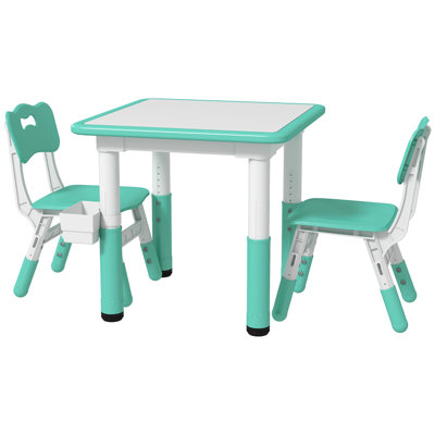 Zoomie Kids Kids Table And Chair Set, 3 Pieces Height Adjustable Toddler Table And Chair Set With Storage, Activity Table And 2 Chairs, For Playroom, Nursery, Classroom, Aged 18 Months To 5 Years
