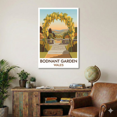 Bodnant Garden, Wales - Laburnum Arch At Sunset | Romantic Vintage Travel Poster. Giclee Print On Wrapped Canvas. Wall Art, Home Decor - Parks & Gardens, Wales - Wrapped Canvas Print