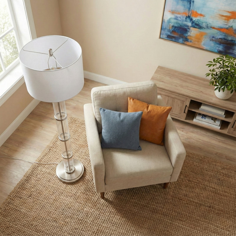 Lampe sur pied en nickel brossé Avelene avec interrupteur rotatif à 3 voies