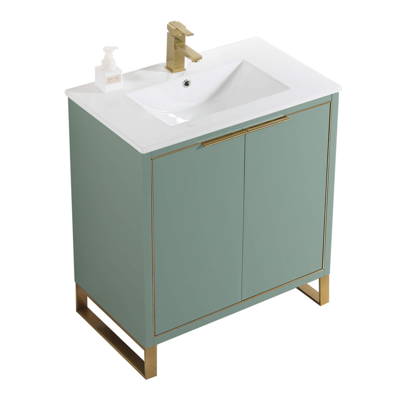 30'' Single Bathroom Vanity Set, Satin Brass, Mint Green