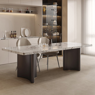 Light Beige Color Rectangular Sintered Stone Tabletop  Dining Table