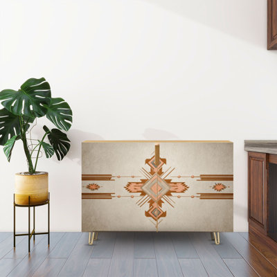 Sideboard Buffet Cabinet with Storage Navajo tribal seamless Native American ornaments Ethnic southwestern with 2 Doors for Living Room and Kitchen