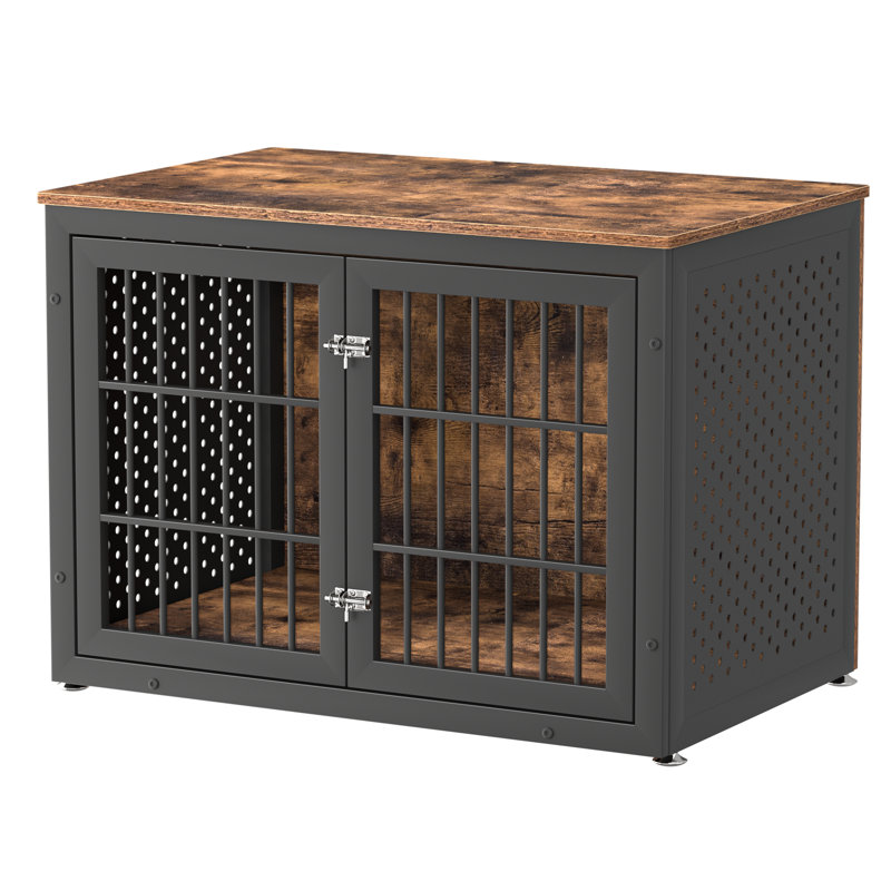 38 Inch Rustic Heavy Duty Dog Crate Furniture, Decorative Pet House End Table, Wooden Cage Kennel Furniture Indoor for Extra Large Dogs