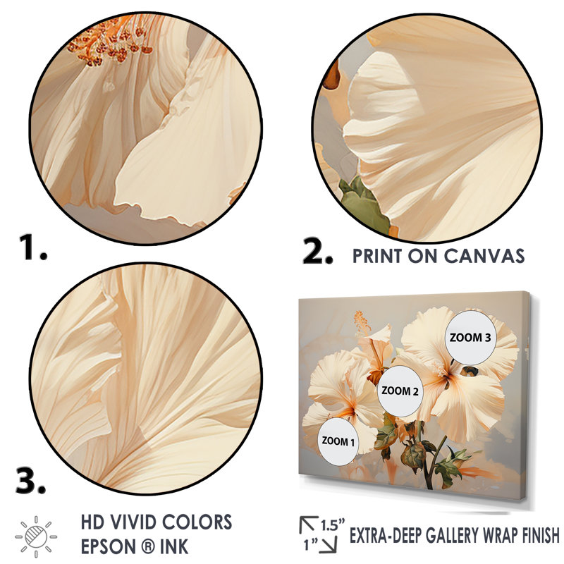 Hibiscus beige - ensemble d'art mural hibiscus, H 40 po x l 60 po x P 1 po