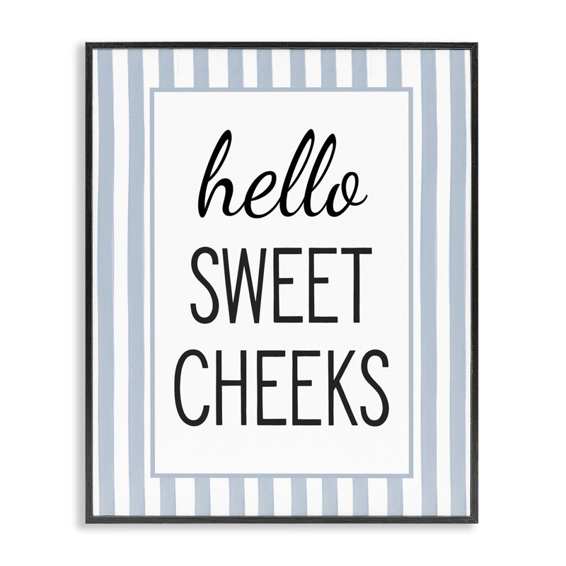Hello Hello Cheek on Stripes, giclée encadrée, design par lettré et doublé, H 14 po x l 11 po, Giclée encadrée noir minuit