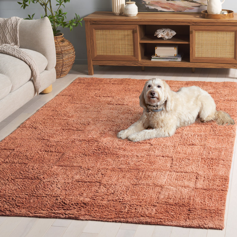 Tapis Dennisha tufté à la main en coton recyclé, lavable à la machine, couleur unie, Rectangle de 5 pi x 8 pi