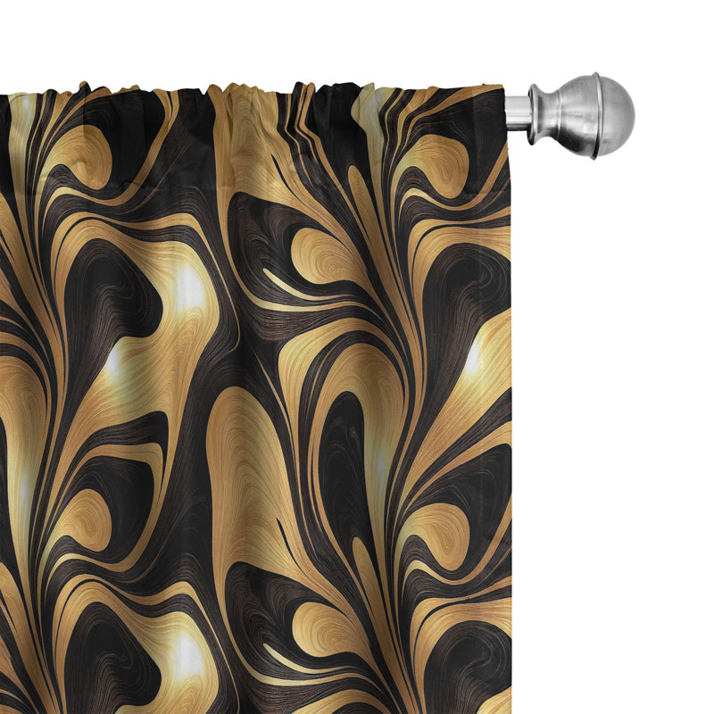 Abstract Black and Gold Room-Darkening Microfiber Curtain Panels