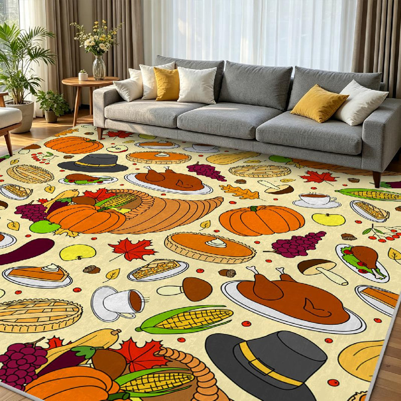 Tapis d'intérieur transparent, lavable à la machine et coloré avec des motifs dessinés à la main, Rectangle 71" x 98"