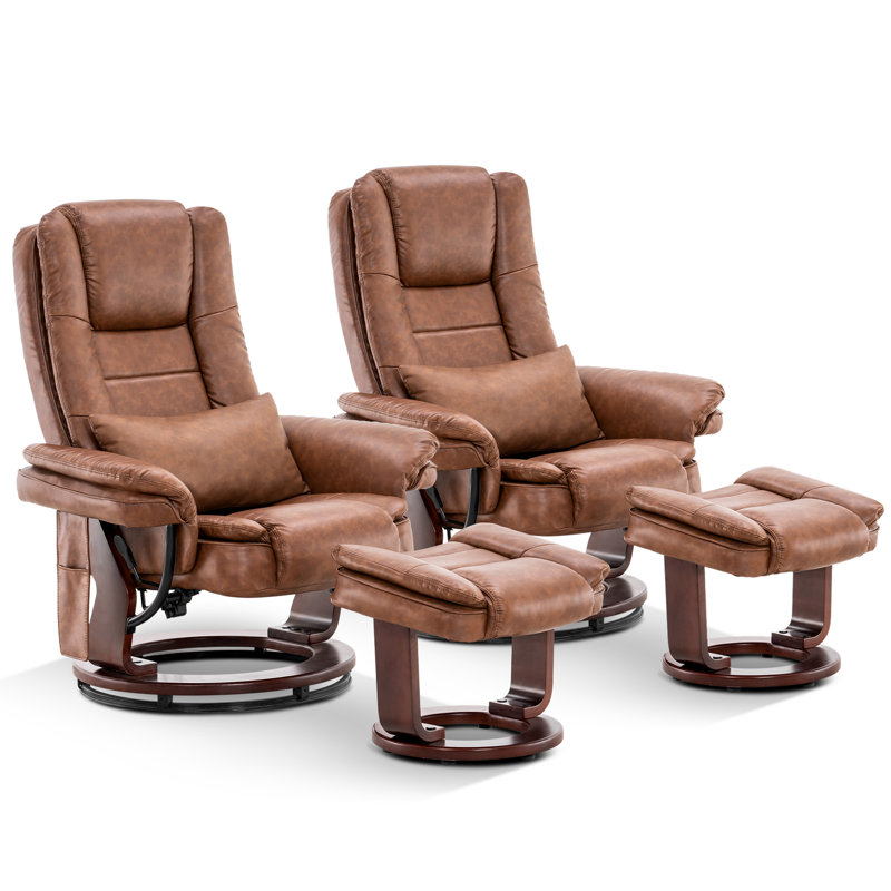 Fauteuil inclinable électrique pivotant avec repose-pieds Jamillah, pivotant sur 360 degrés, Simili cuir brun clair