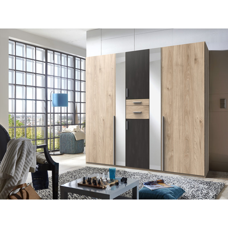Adelaida 6 Door Manufactured Wood Wardrobe, 210cm H x 225cm W x 58cm D, White/Dark Brown