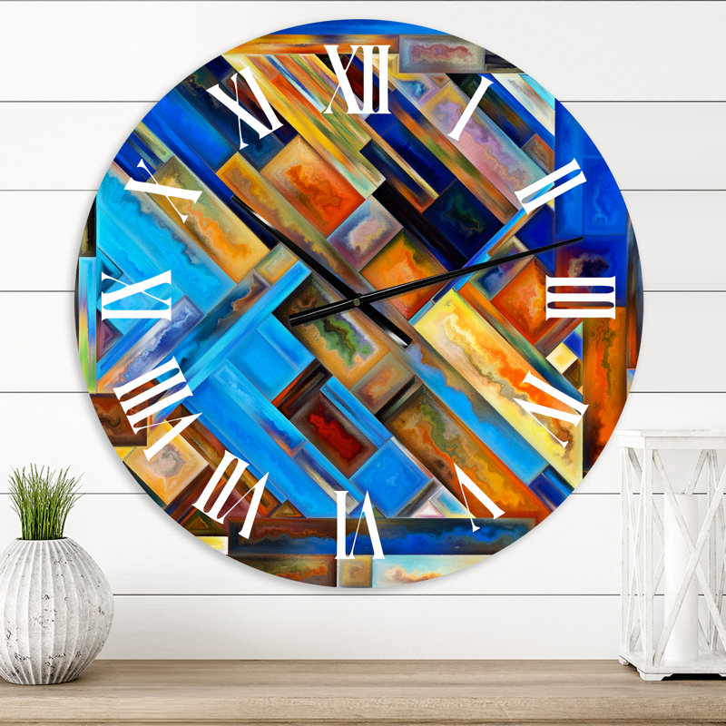 Geometrical Shapes in Orange and Blue - Modern wall clock, Small