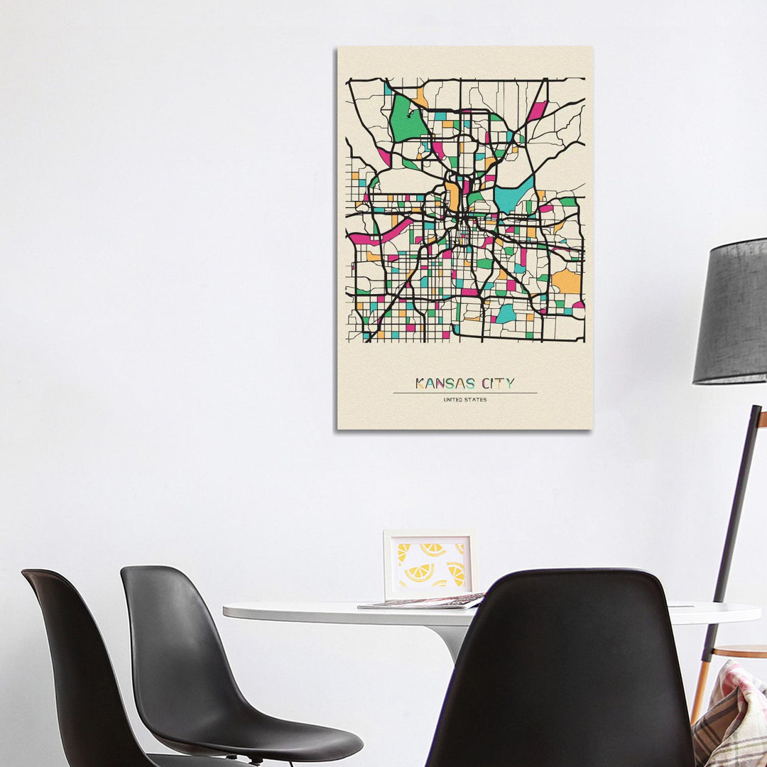 Kansas City, Missouri Map by Ayse Deniz Akerman - Wrapped Canvas Print