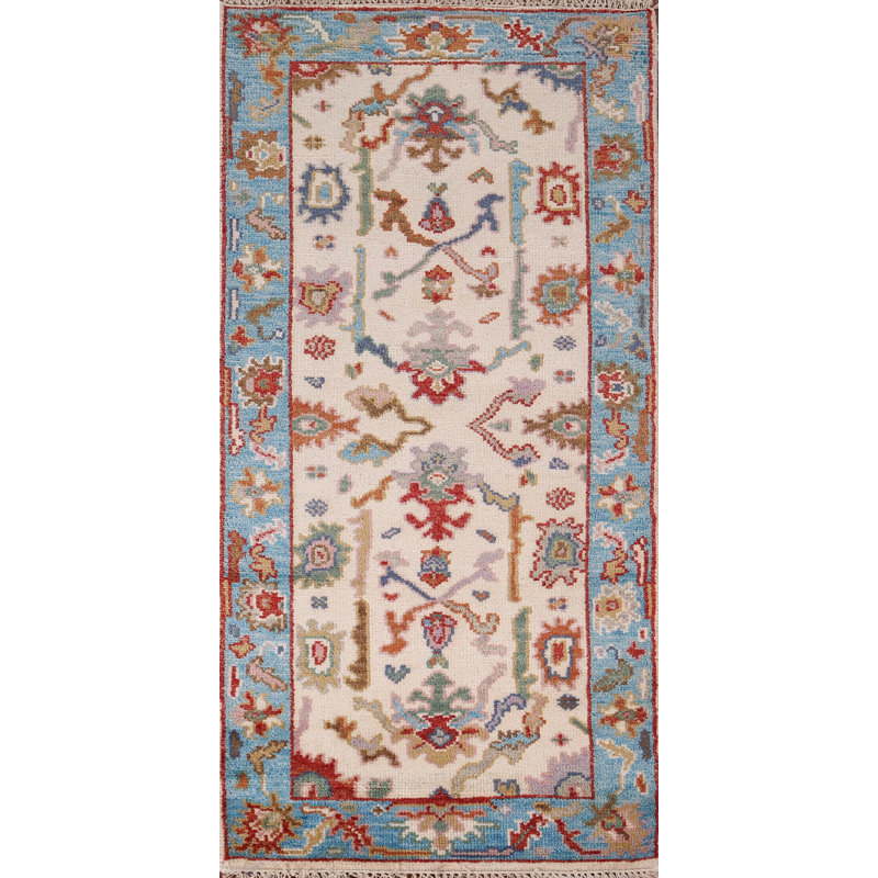 Tapis décoratif ivoire en laine fait à la main Oushak 3 x 6