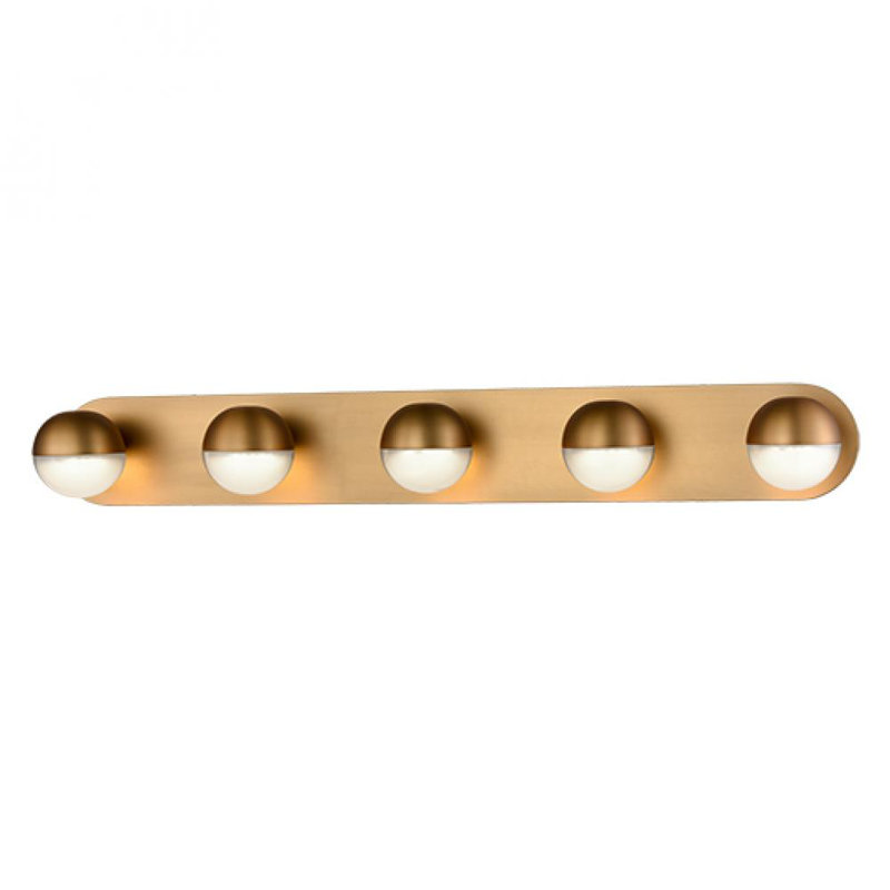 Pluto 5 - Light LED Bath Bar, Vintage Brass