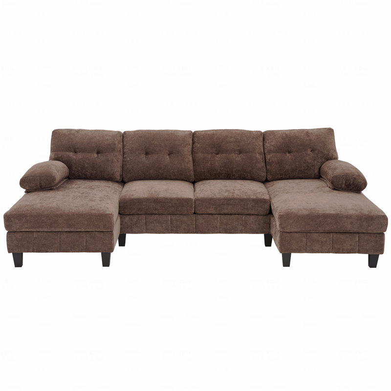 Basic Sectional Sofa, U-Shaped  Sofa 103.5" Chenille Fabric Couch With Dual Chaise Lounges, Storage Pockets And Armrest Throw Pillows
