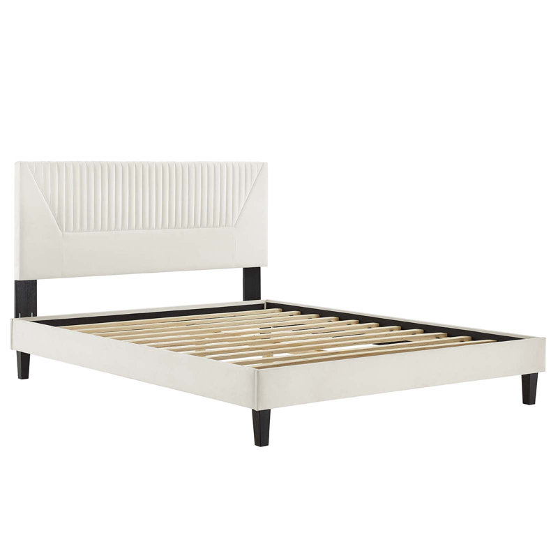 Yasmine Channel Tufted Performance Velvet King Platform Bed In Dusty Rose, White, Full / Double
