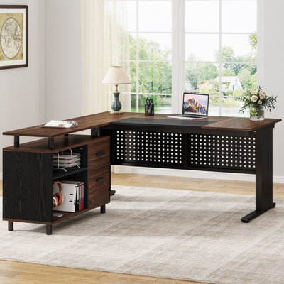Bureau de direction l 63 po avec classeur pour bureau à domicile, bureau d'ordinateur en L