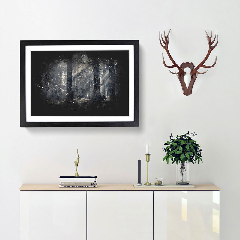 Pine Tree Forest - Picture Frame Graphic Art Print, 24cm H x 33cm W x 2cm D, Black Framed