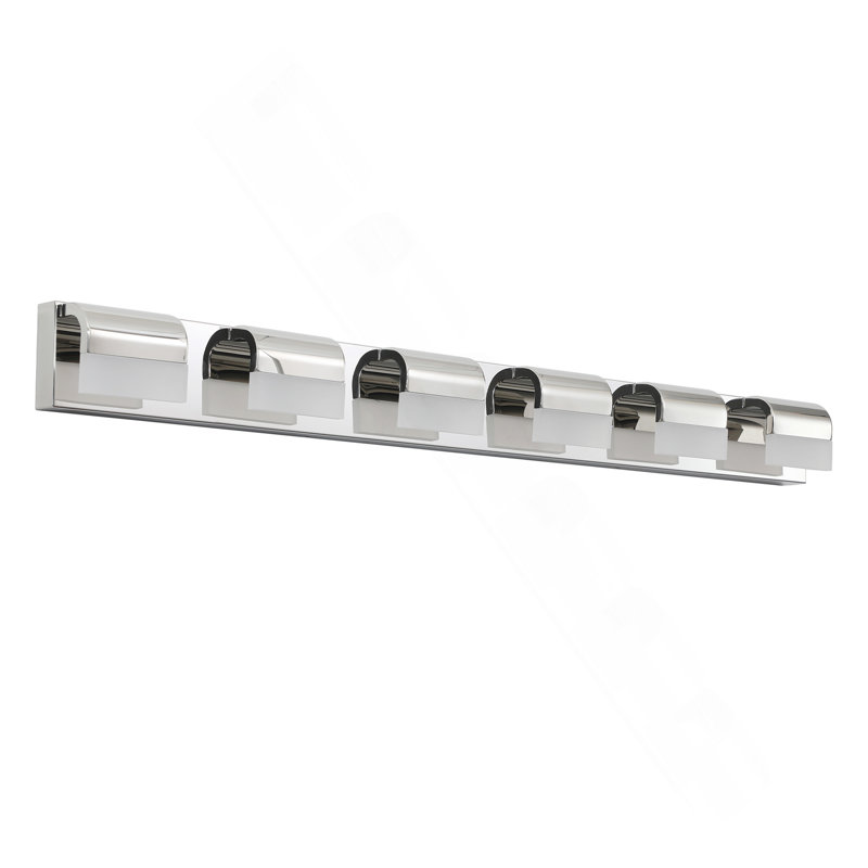 Éclairage mural pour salle de bain 4 lumières DEL Modern, H 4,3 po x l 46,5 po x P 3,5 po, Six lumières, Chrome chrome